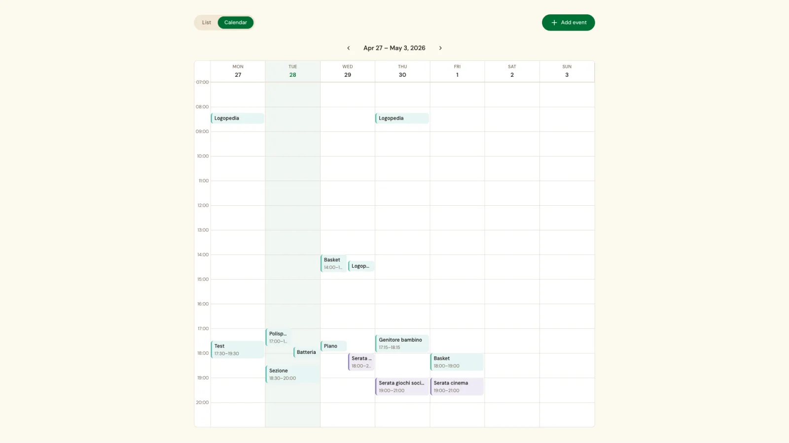 Calendar view showing family events alongside a chore assignment board