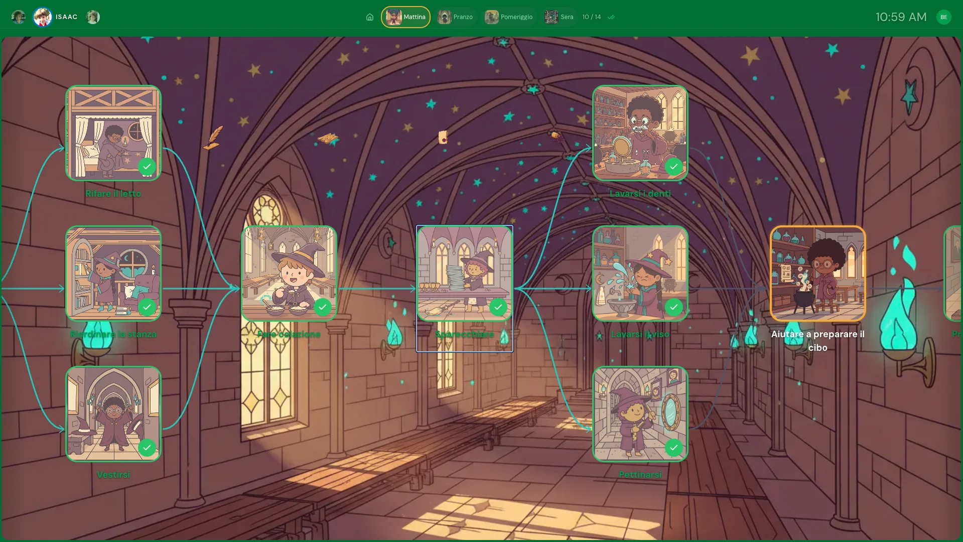 Child's morning routine displayed as a visual path with connected steps